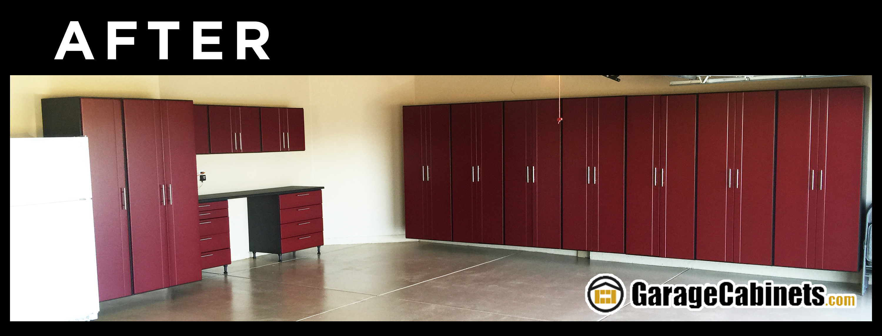 Garage Makeover After WorkSpace Cabinets Installed The Storage Garage after it has had a garage makeover.