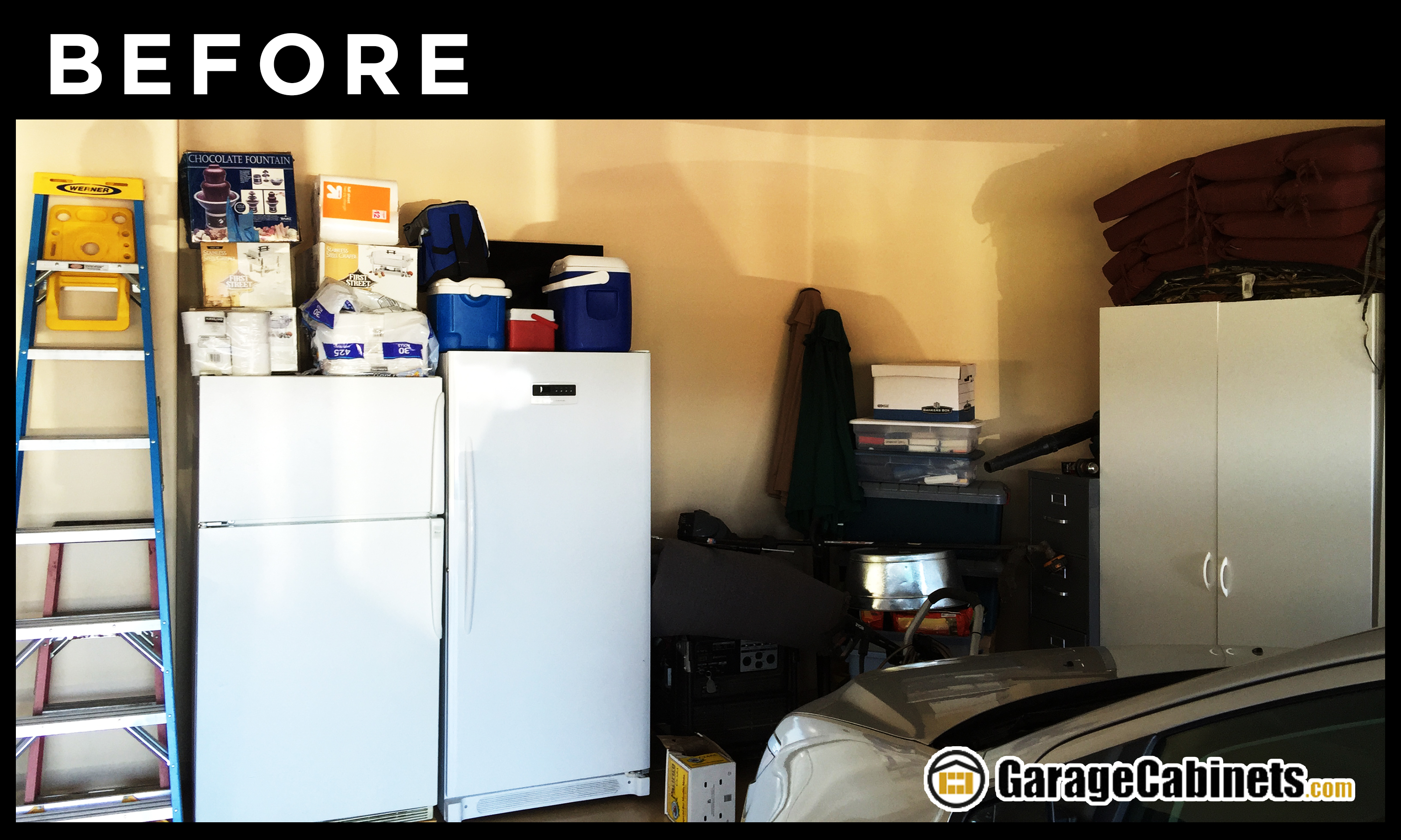 Unkept Garage Before Makeover The Storage Garage before receiving its garage makeover