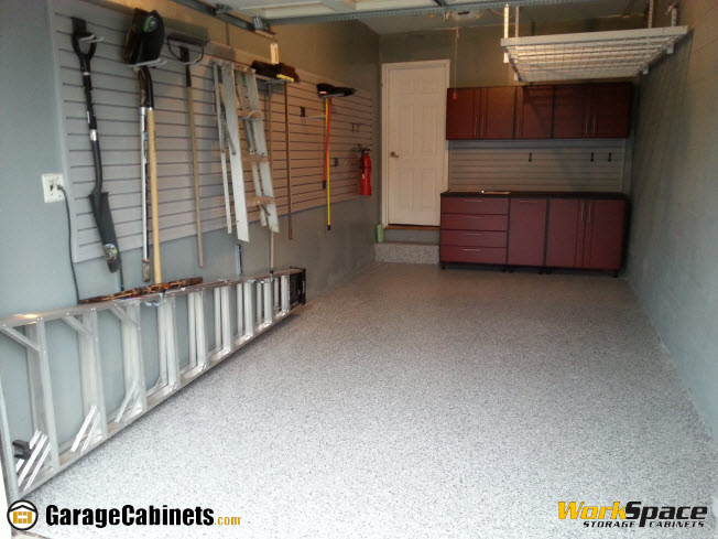 Garage Cabinets & Slat Wall Installed - GarageCabinets.com polyaspartic garage floor