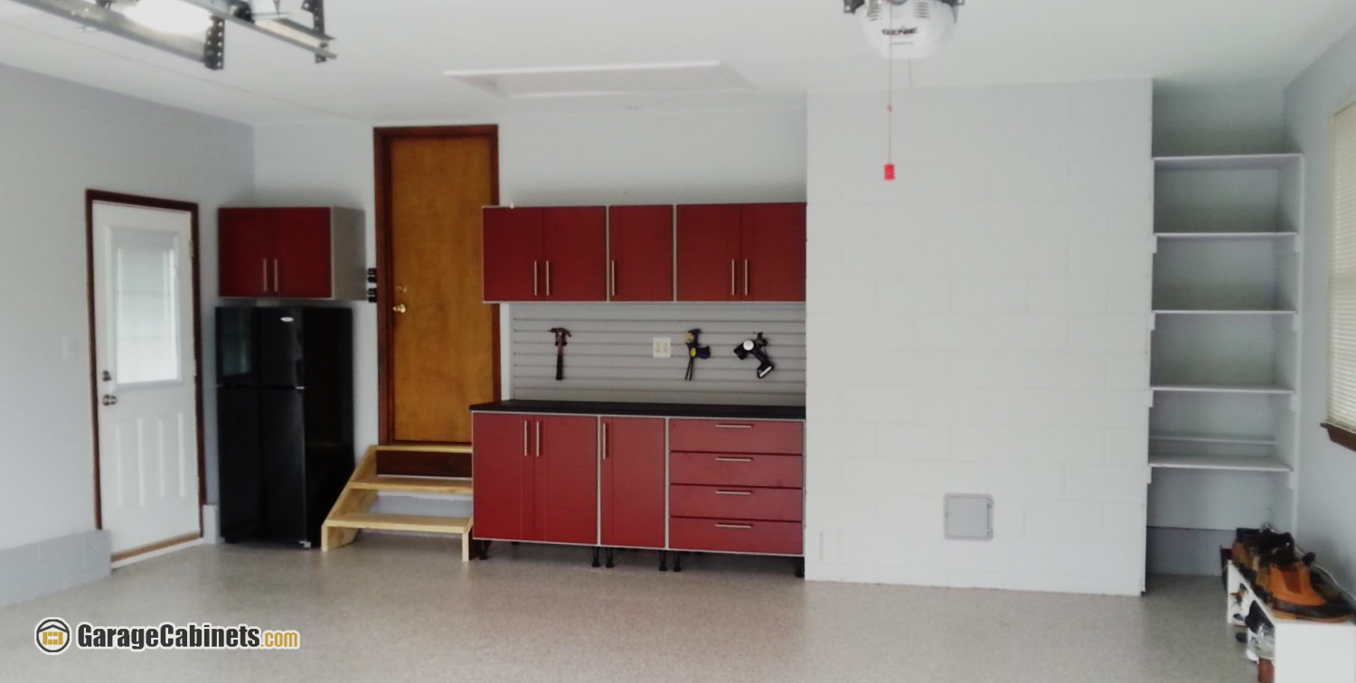 Organized Garage Photos From Real Garages Just Like Yours Work Space Garage Cabinets With Burdy Fronts Gray Cabinet Box Fit This Perfectly