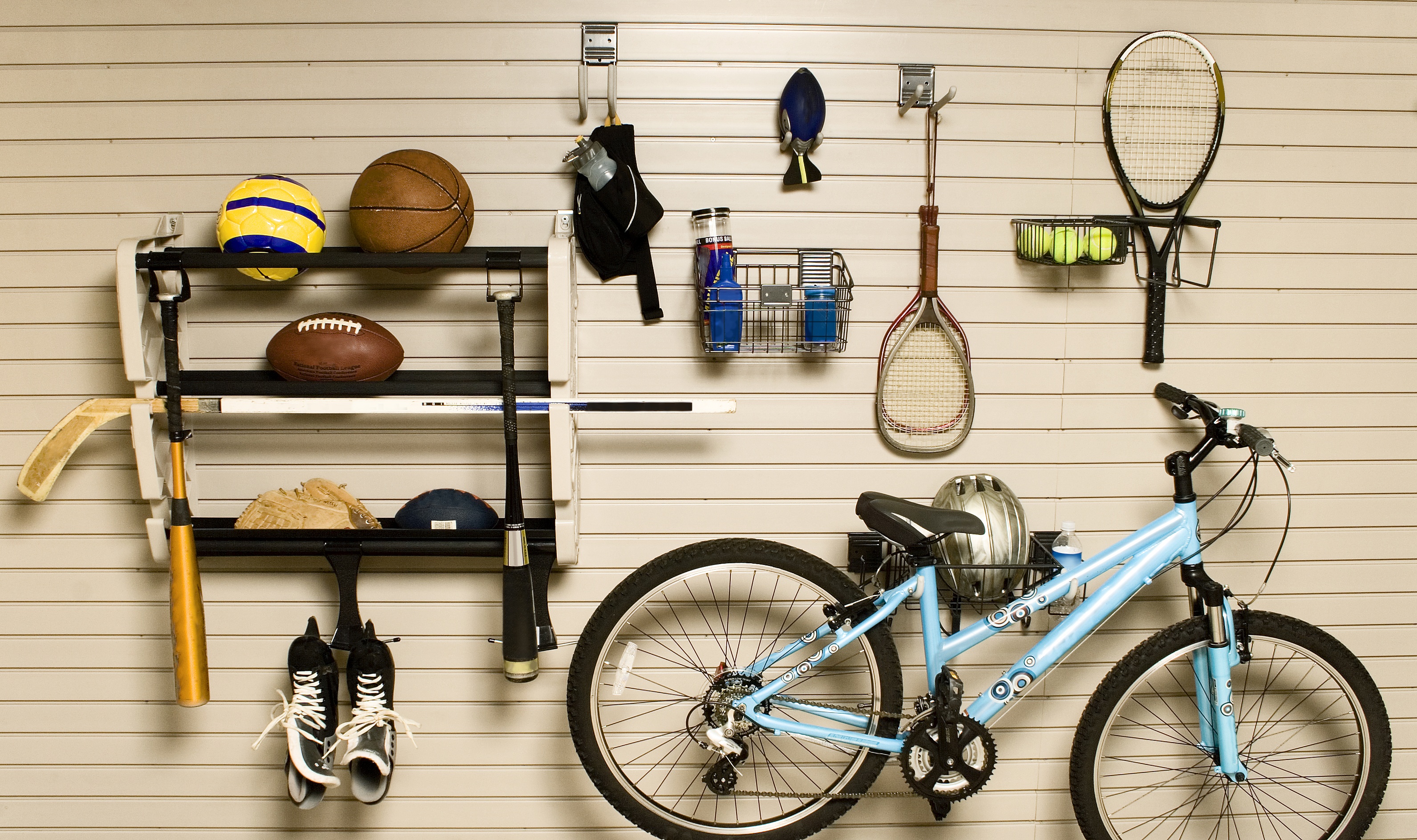 Use The Sports SlatWall Accessory Kit With SlatWall Panels To Organize Sports Equipment
