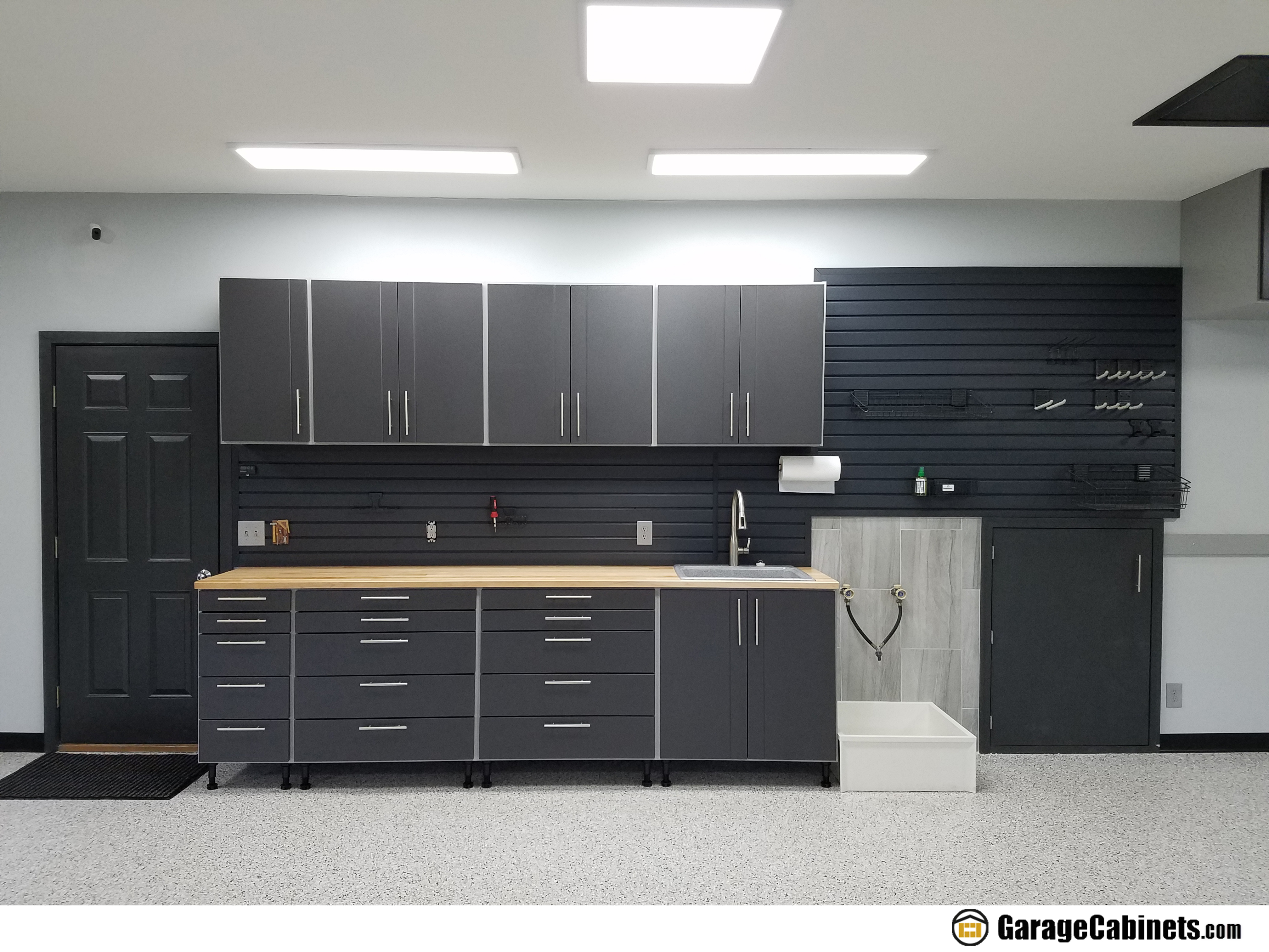 garage workbench and cabinets